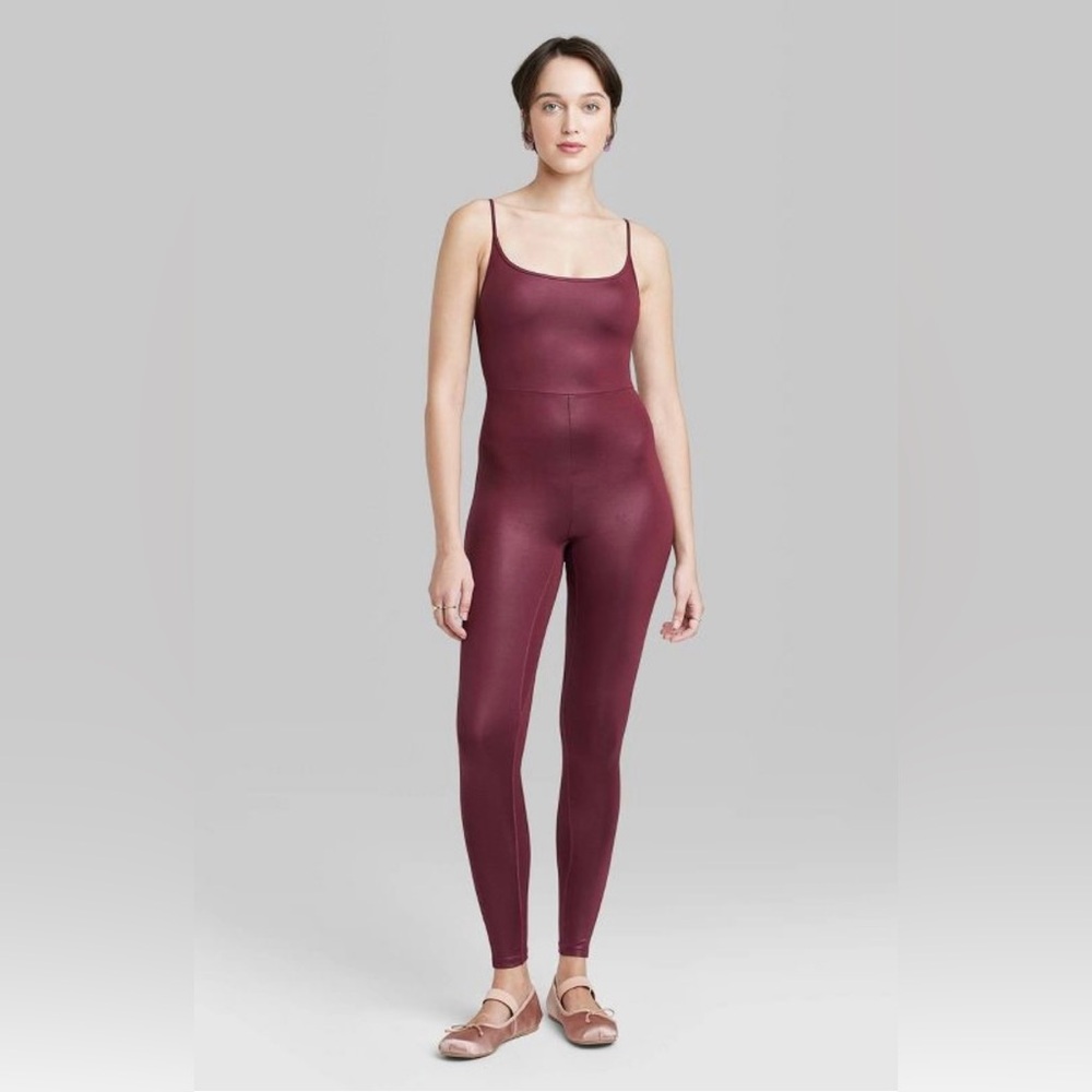 wild fable sleeveless liquid bodysuit in burgundy